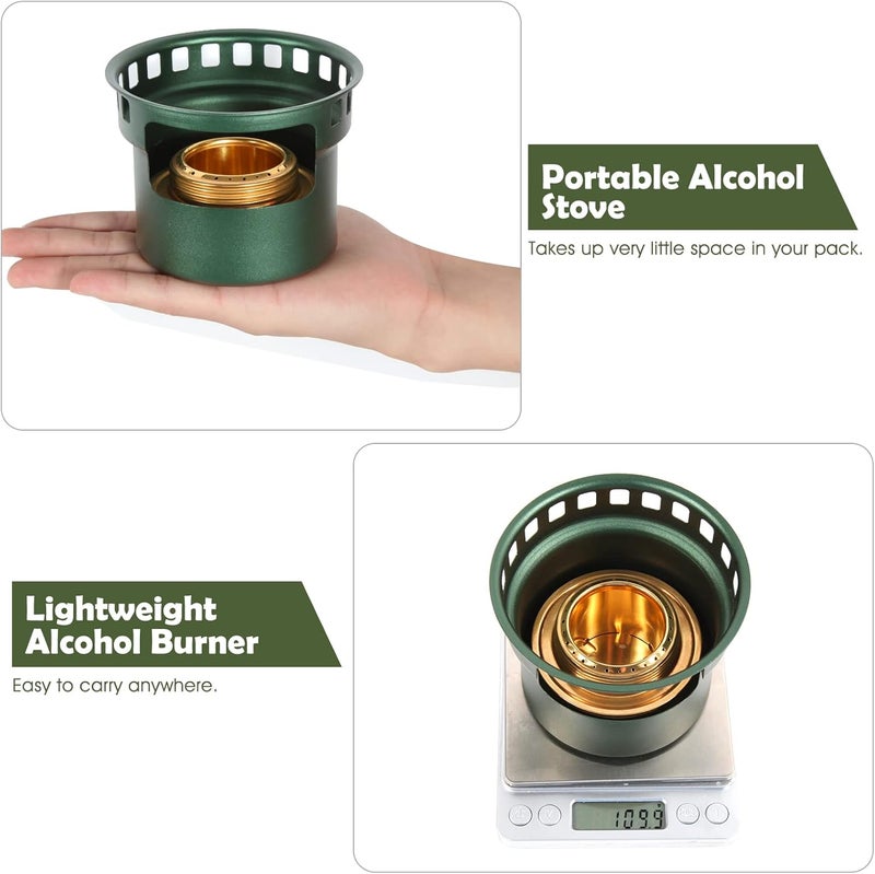 HUANSHA موقد كحول صغير 2 في 1 للتخييم، موقد كحول محمول مع قاعدة متقاطعة من الفولاذ المقاوم للصدأ، حقيبة تخزين، موقد نحاسي صغير خفيف الوزن للطوارئ في الهواء الطلق والقهوة - Image 4